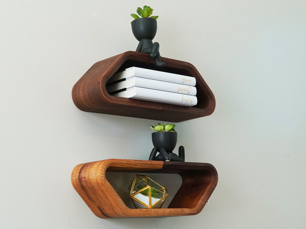 Hexagon Floating Shelves | Modern Floating Shelves | Geometric Floating Shelf | Curved Floating Shelf | Solid Walnut Shelf | Wall Shelf