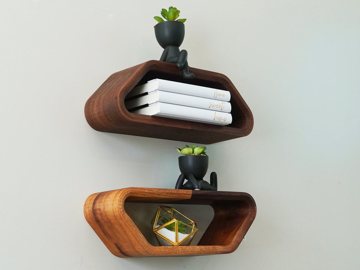 Hexagon Floating Shelves | Modern Floating Shelves | Geometric Floating Shelf | Curved Floating Shelf | Solid Walnut Shelf | Wall Shelf