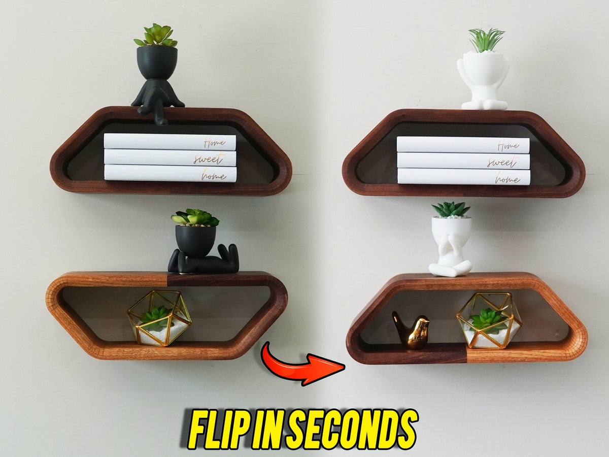 Hexagon Floating Shelves | Modern Floating Shelves | Geometric Floating Shelf | Curved Floating Shelf | Solid Walnut Shelf | Wall Shelf