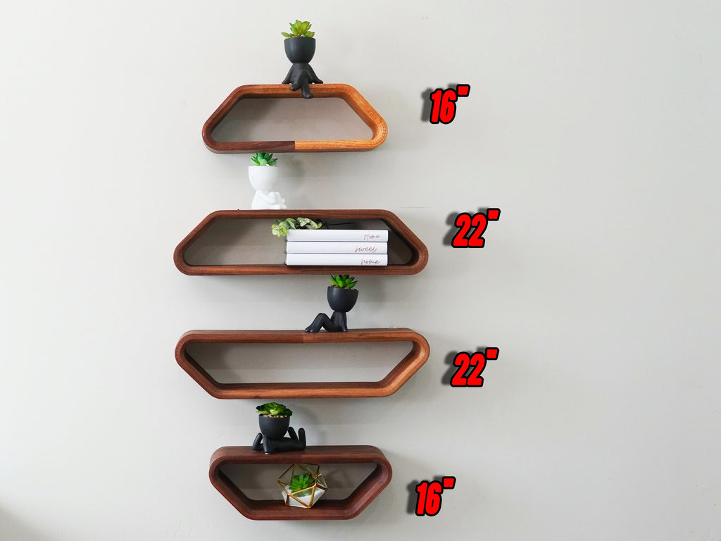 Hexagon Floating Shelves | Modern Floating Shelves | Geometric Floating Shelf | Curved Floating Shelf | Solid Walnut Shelf | Wall Shelf