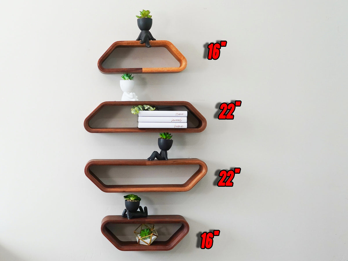 Hexagon Floating Shelves | Modern Floating Shelves | Geometric Floating Shelf | Curved Floating Shelf | Solid Walnut Shelf | Wall Shelf