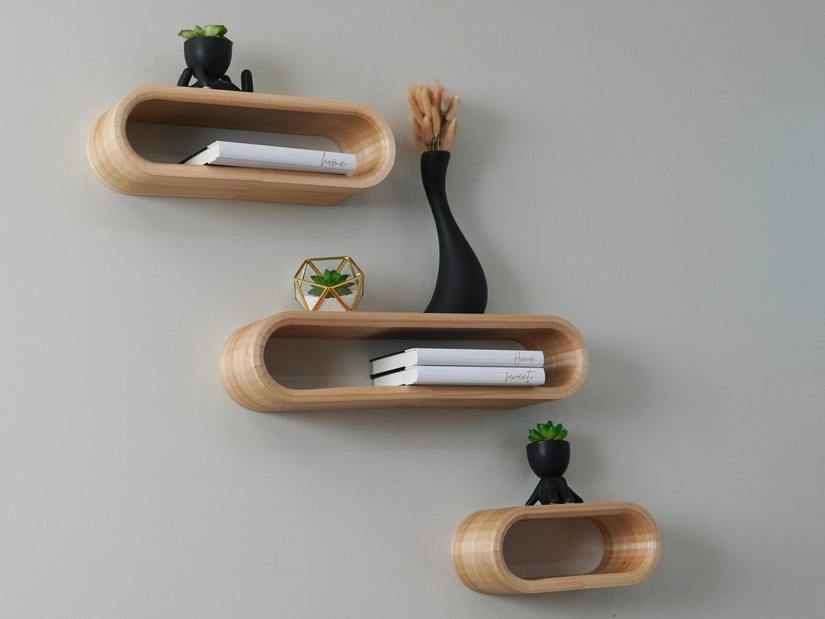 Mid-Century Modern Curved Floating Shelves | Modern Floating Wall Shelf | Solid Walnut Wood Shelf | Wall Shelf | Home Decor | Nursery Decor
