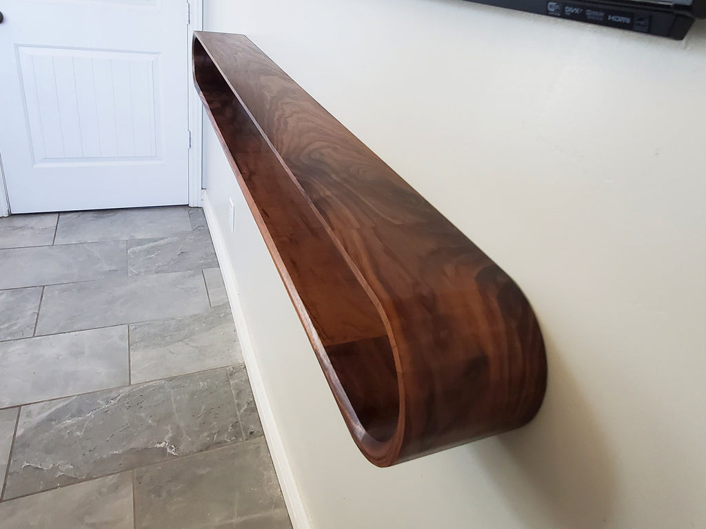 Minimalist Floating Media Console | Mid-Century Modern Curved Floating Console | Solid Walnut | Home Decor |