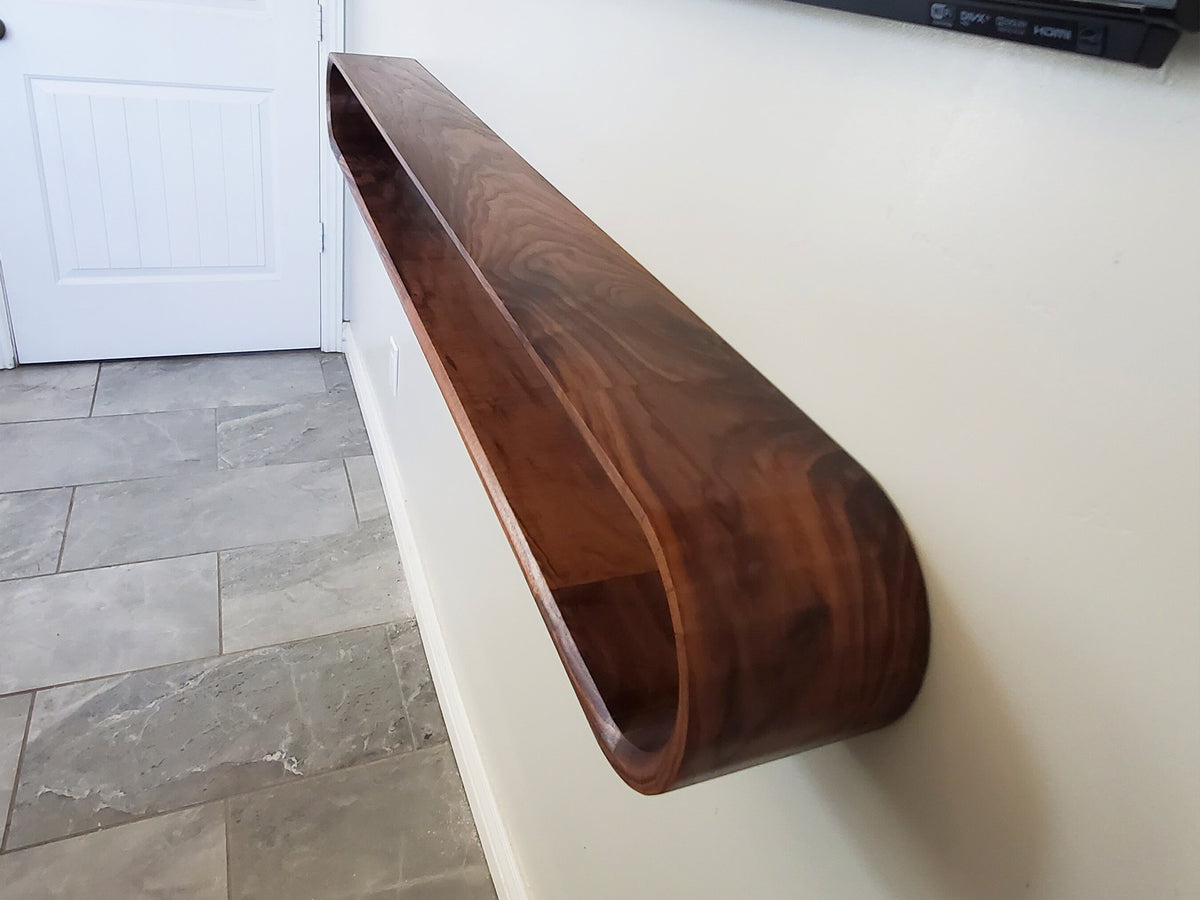 Minimalist Floating Media Console | Mid-Century Modern Curved Floating Console | Solid Walnut | Home Decor |