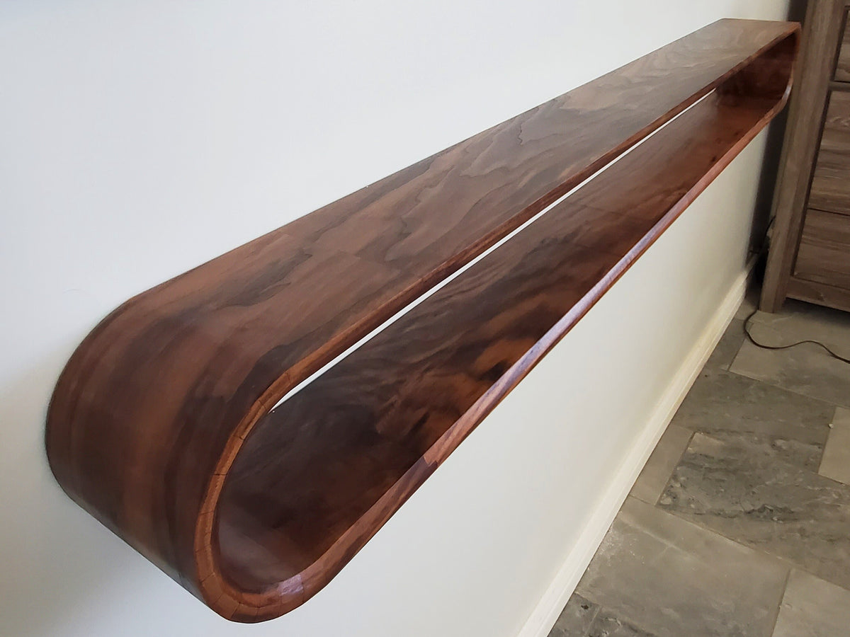 Minimalist Floating Media Console | Mid-Century Modern Curved Floating Console | Solid Walnut | Home Decor |
