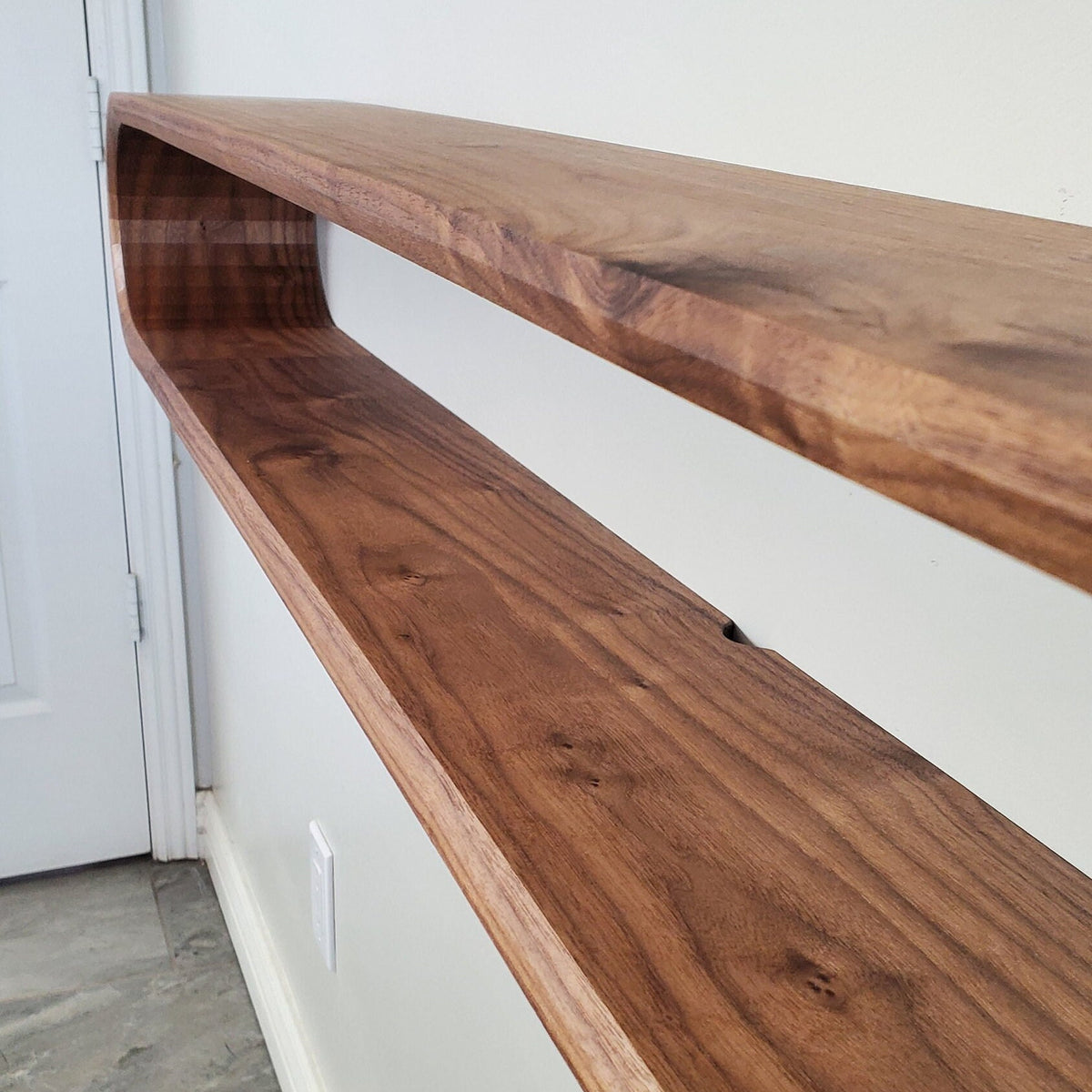 Minimalist Floating Media Console | Mid-Century Modern Curved Floating Console | Solid Walnut | Home Decor |
