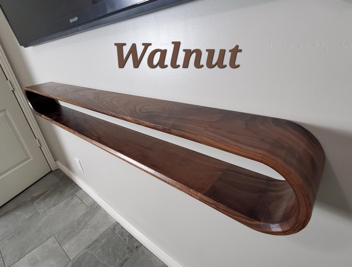 Minimalist Floating Media Console | Mid-Century Modern Curved Floating Console | Solid Walnut | Home Decor |