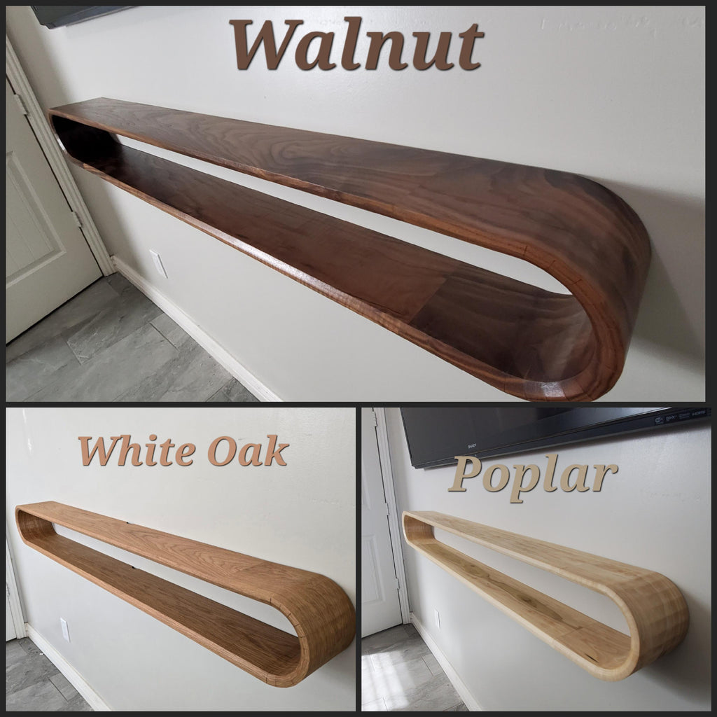 Minimalist Floating Media Console | Mid-Century Modern Curved Floating Console | Solid Walnut | Home Decor |